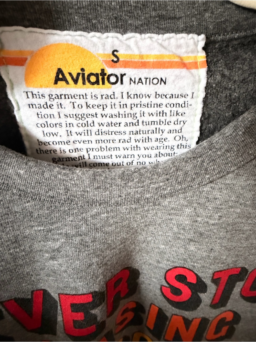 Aviator Nation Never Stop Chasing Rainbows Grey Graphic Sweatshirt - Picture 5 of 6